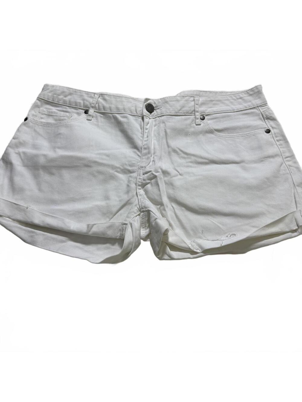 PAIGE SZ 32 Jimmy Jimmy Optic White Cuffed Denim‎ Shorts Mid Rise Zip Fly Preppy